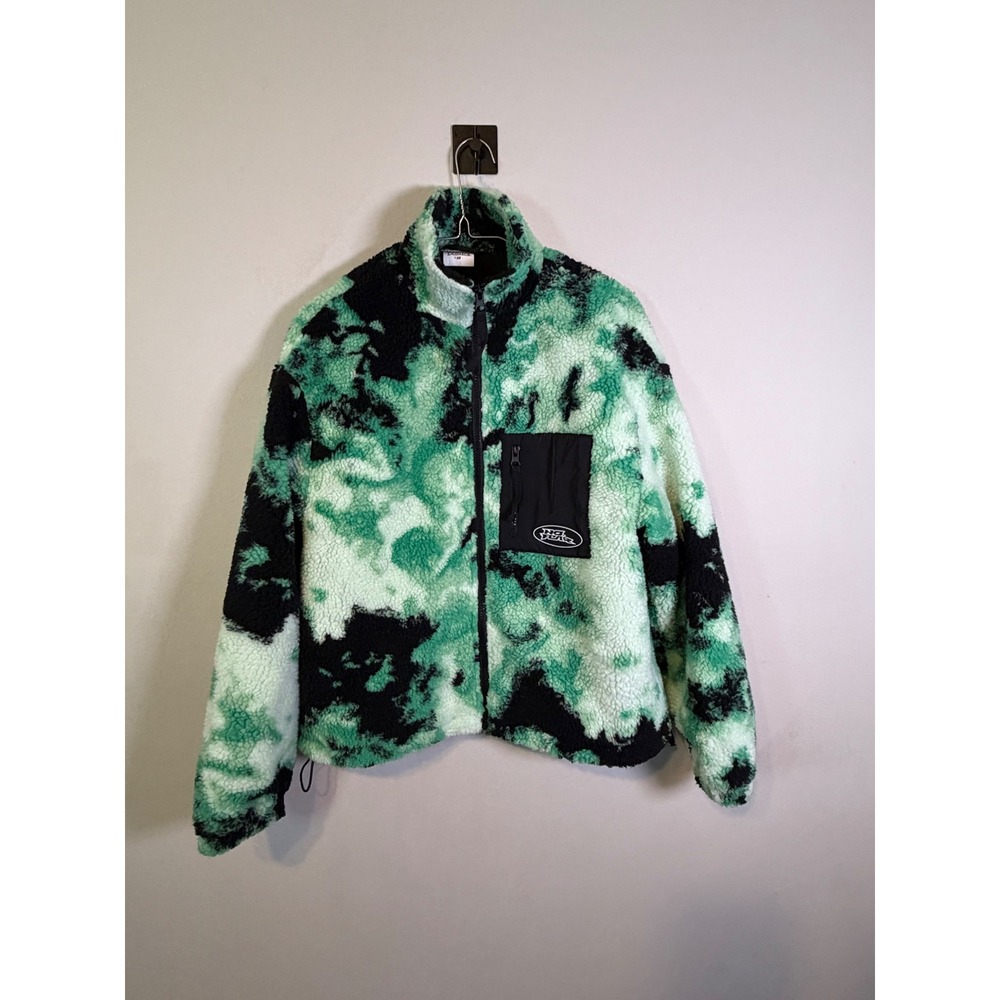 Faux-Sherpa Zip Fleece Jacket in Green Tie-Dye